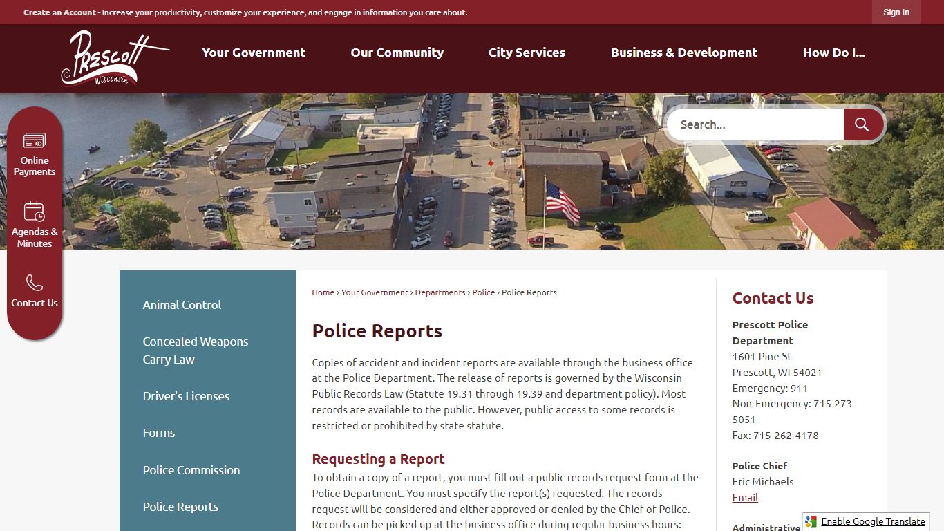 Police Reports | Prescott, WI - Official Website